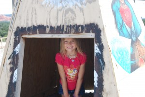 Megan in a teepee