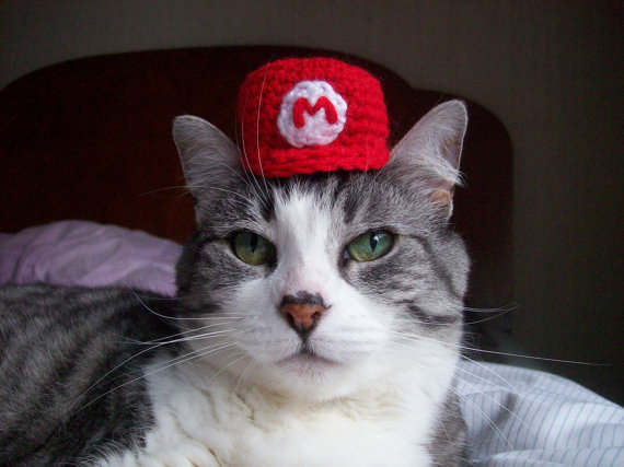 Make your cat look like a geek, too with the Mario hat