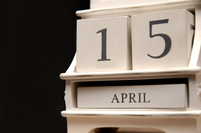 Calendar shows April 15, taxes due