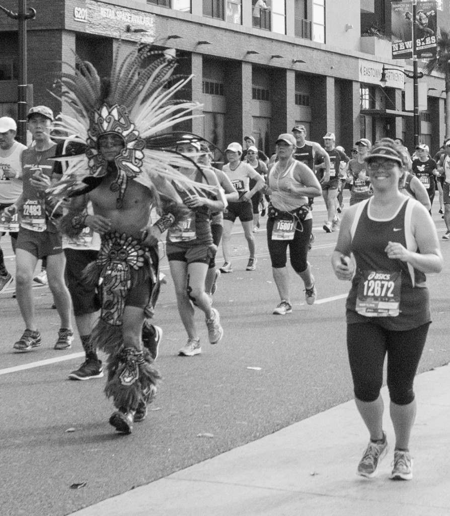 In LA, you get to run with all kinds of people... even guys who run in full Native American head dress for 26.2 miles. 